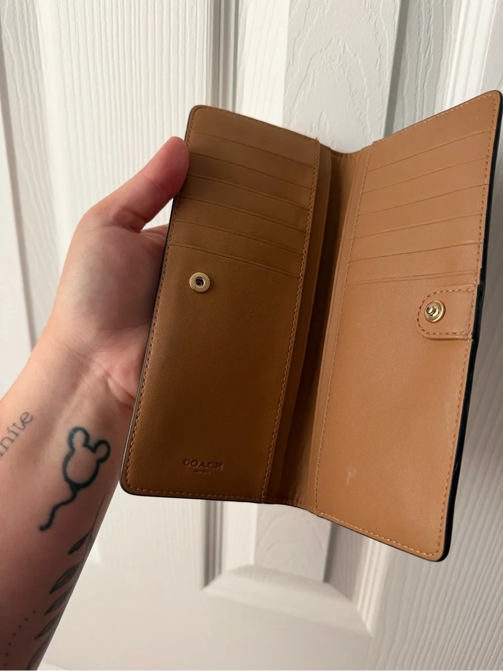 Coach Cream Signature Continental Wallet with Gold Tone Logo